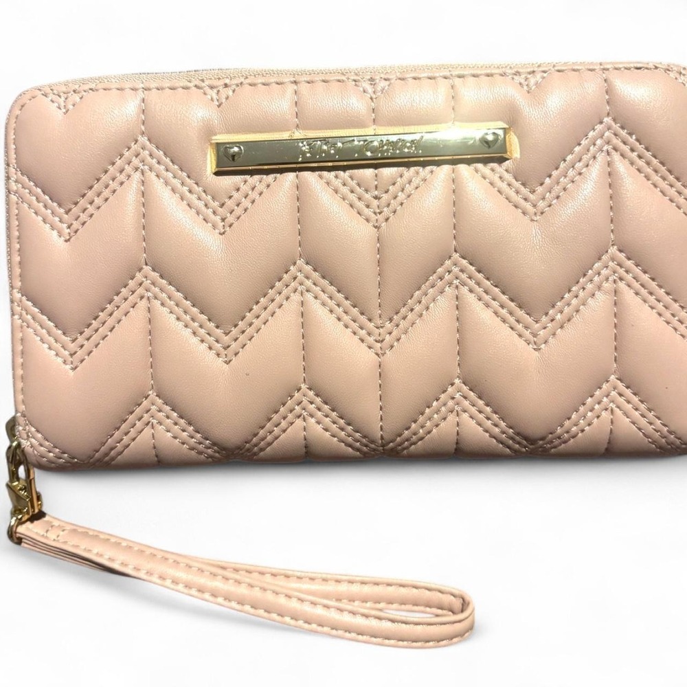 Betsy Johnson Pink chevron quilted wallet with wrist strap